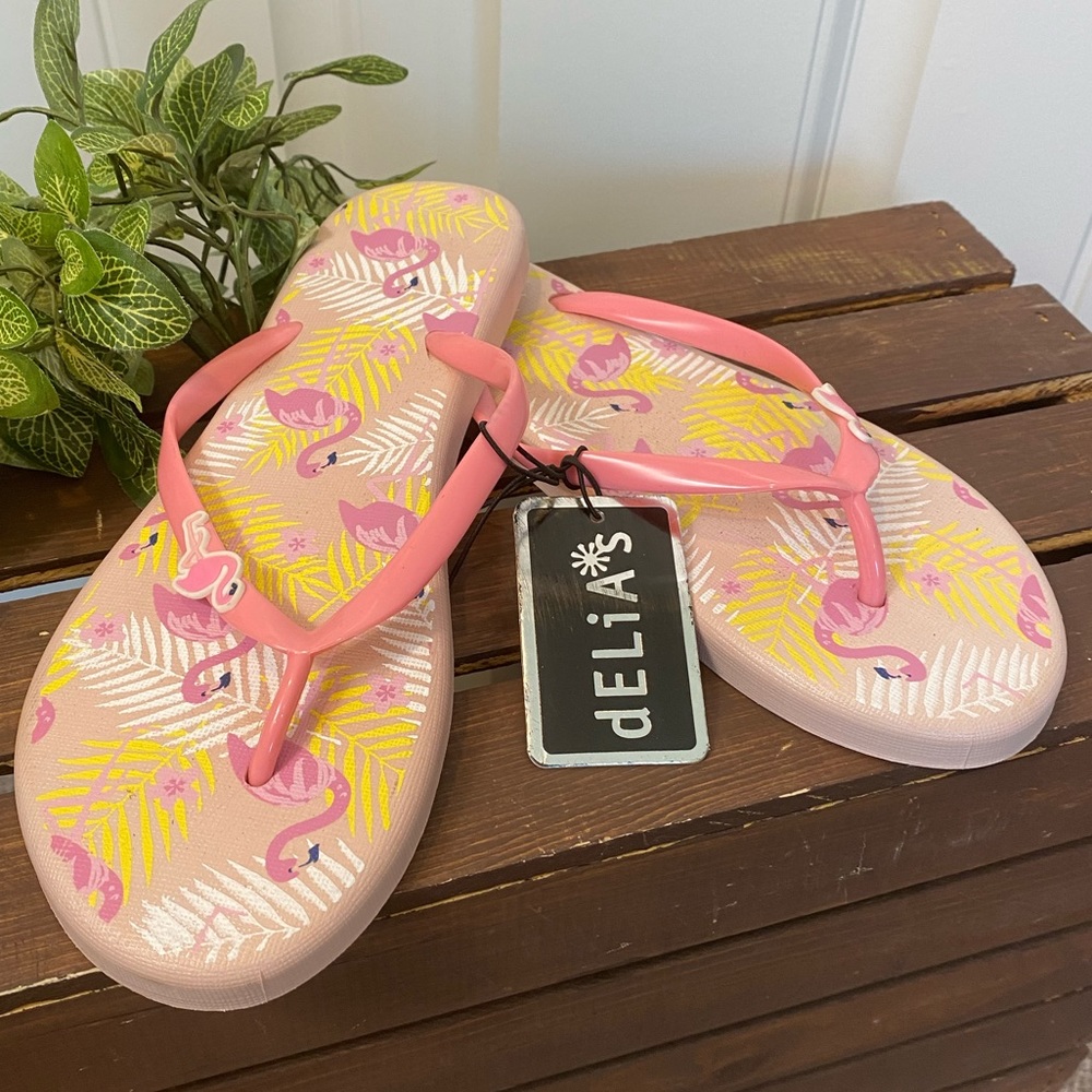 New!  New!  Flamingo Pink Tropical Padded Flip Flop Sandals